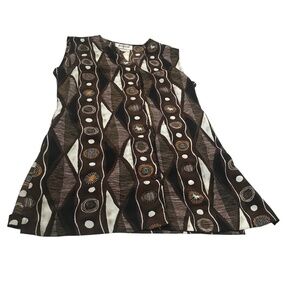 Women’s Sleeveless Blouse Top Abstract Geometric Print Button Front Retro Boho M